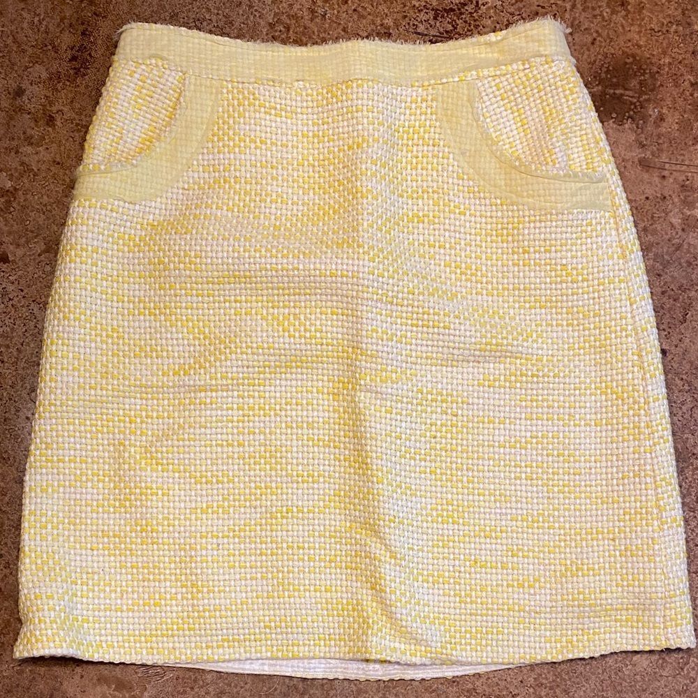 MOLLY of New York yellow and white‎ tweed flat front back zip a line mini skirt